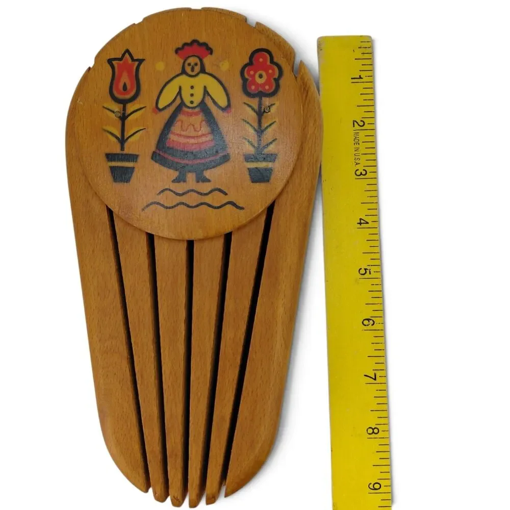 Vtg Mid Century Wooden Knife Block Wall Hanging Folk Art Yugoslavia Hand Painted